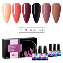 Load image into Gallery viewer, 6pcs/set Color Nail Gel Polish Set For Manicure Vernis Semi Permanent Base Top Coat Soak Off UV LED Nails Gel Varnish Nail Art