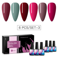 Load image into Gallery viewer, 6pcs/set Color Nail Gel Polish Set For Manicure Vernis Semi Permanent Base Top Coat Soak Off UV LED Nails Gel Varnish Nail Art